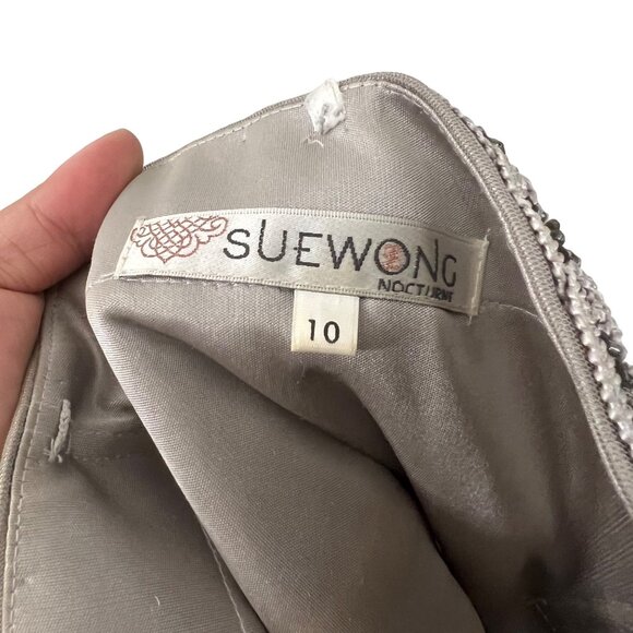 Vintage Sue Wong Nocturne Womens Gray Embroidered Beaded Strapless Dress Size 10 - Picture 5 of 7